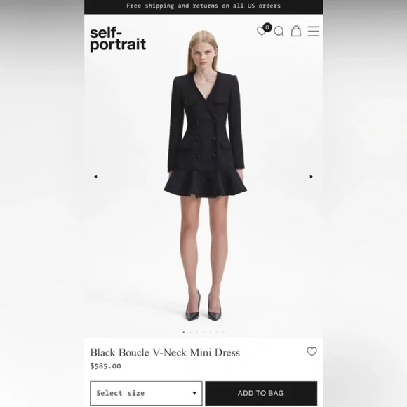 Self Portrait Black Boucle V-Neck Mini Dress - Picture 2 of 5